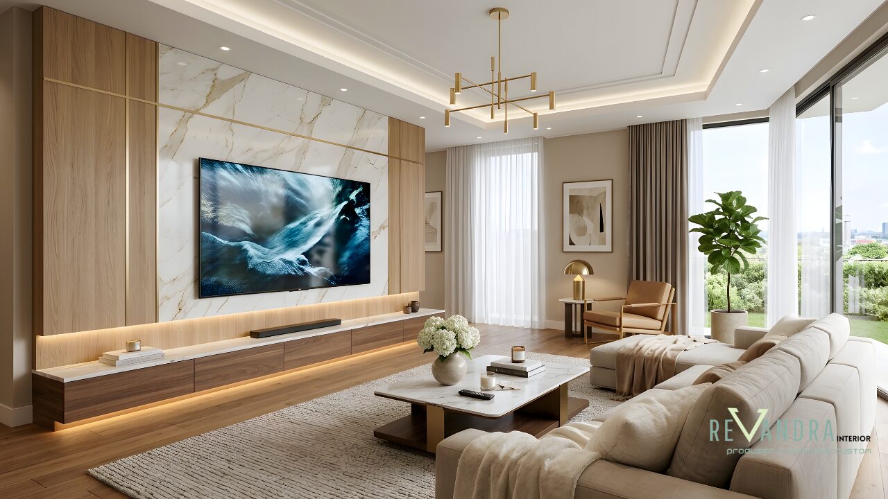 Desain living room mewah, elegan serta fungsional