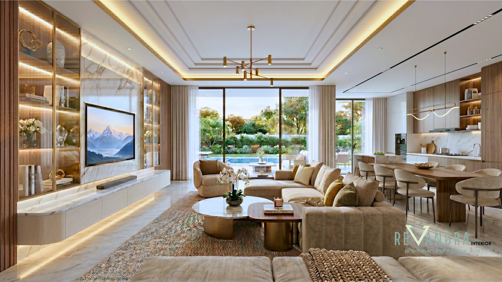 Desain living room mewah, elegan serta fungsional