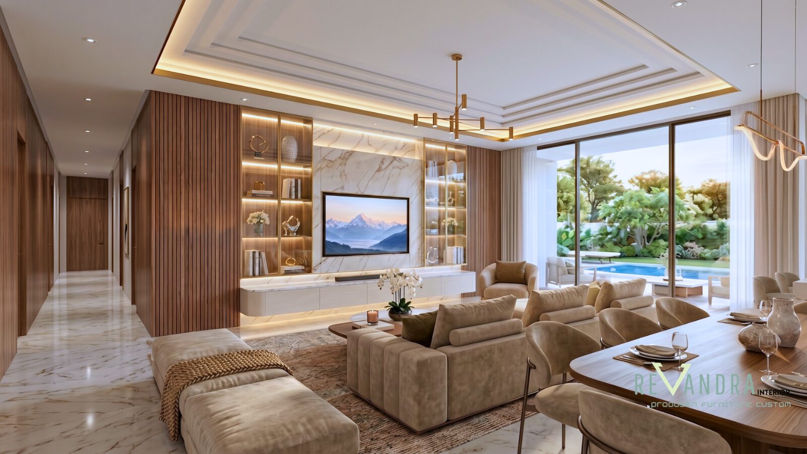 Desain living room mewah, elegan serta fungsional