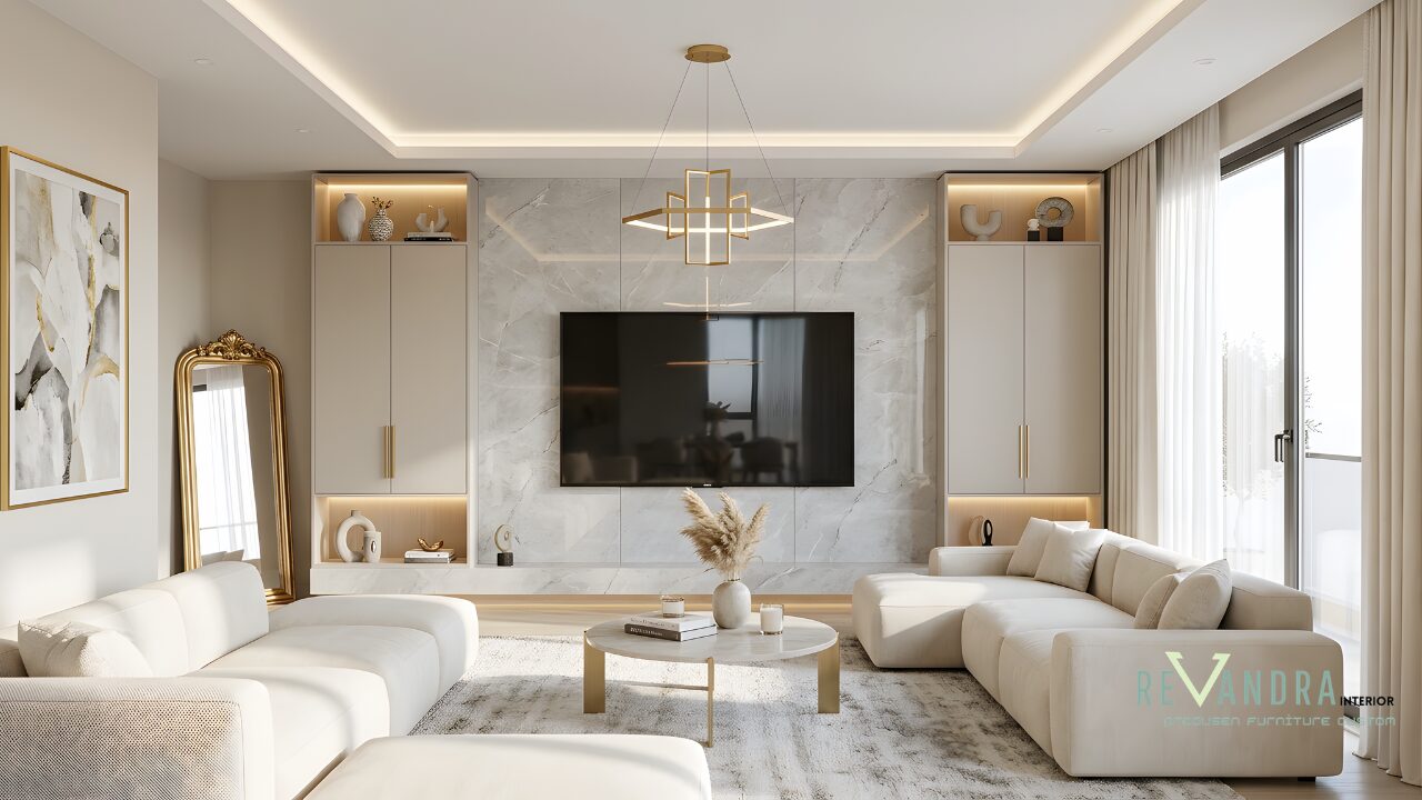 Desain living room mewah, elegan serta fungsional