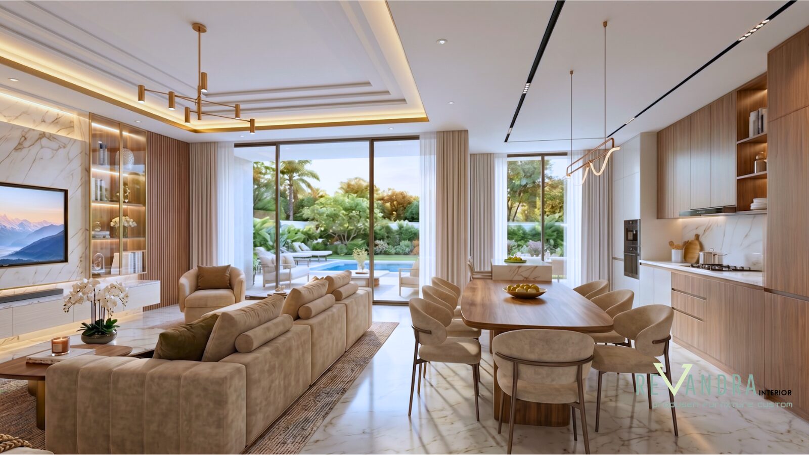 Desain living room mewah, elegan serta fungsional