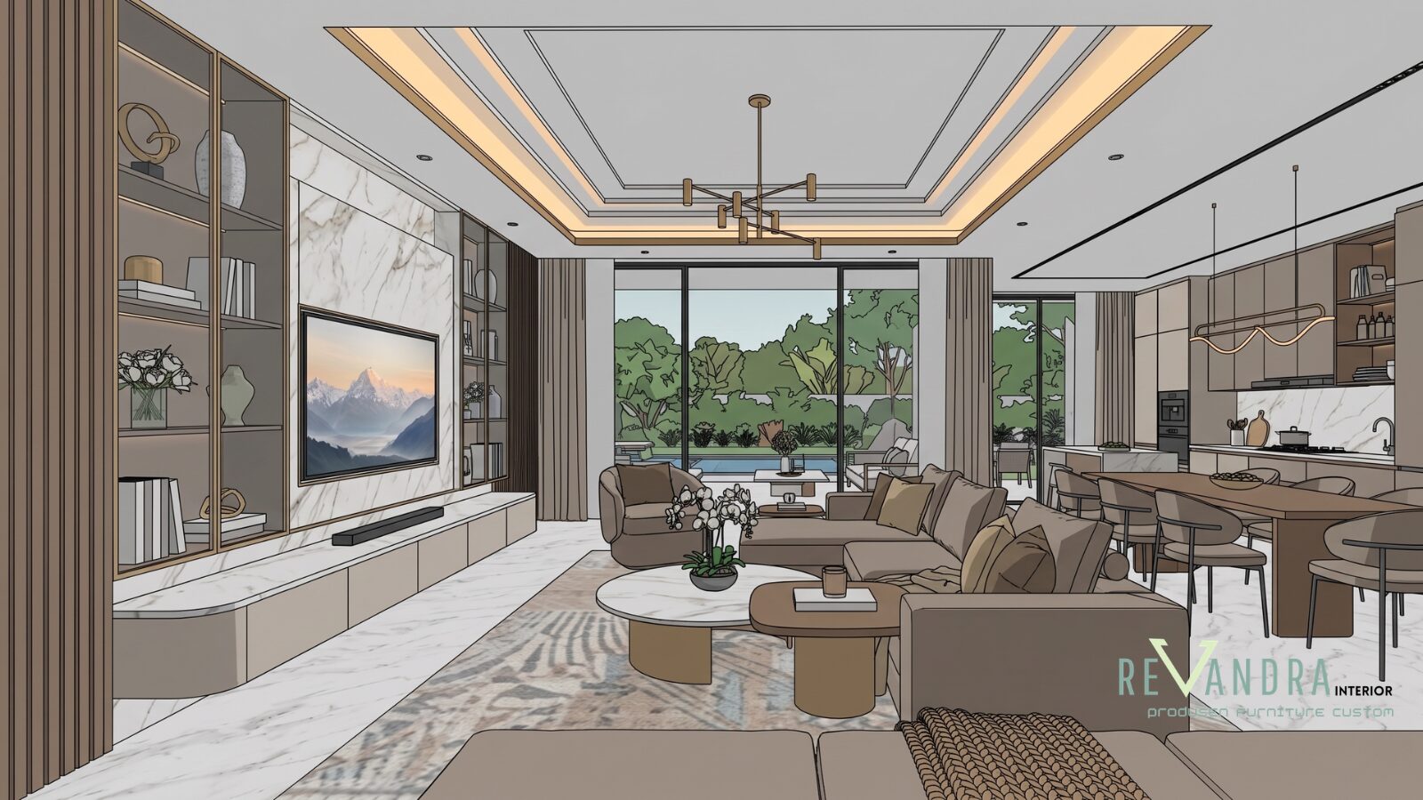 Desain living room mewah, elegan serta fungsional