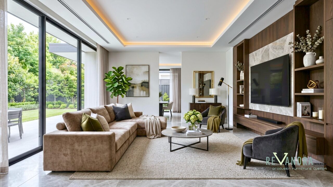 Desain living room mewah, elegan serta fungsional