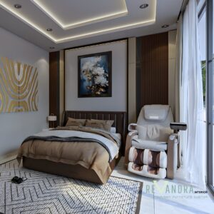 Kamar Utama Modern dengan Area Kerja Terintegrasi