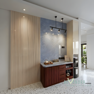 Meja Dapur Minimalis Modern dengan Panel motif marmer Elegan